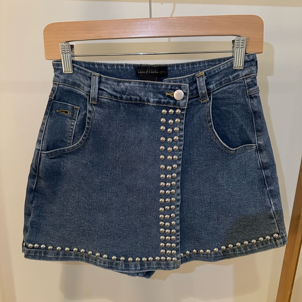 House of Harlow 1960 Blue Silver Embellished Skater Mini skort